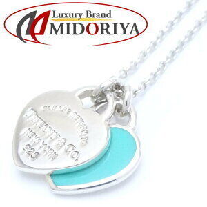 TIFFANY Co to Double Heart Necklace Blue Silver